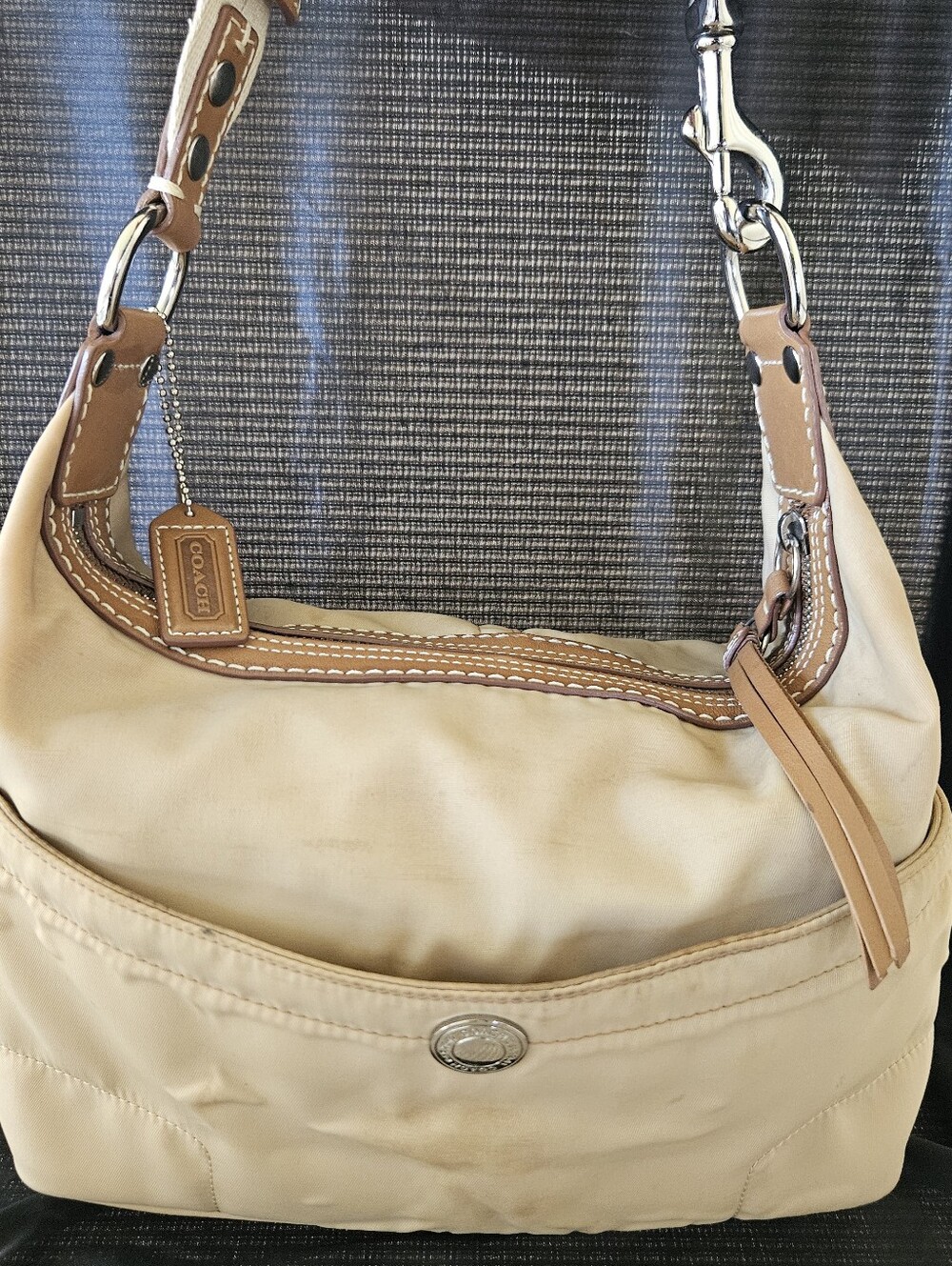 Vintage COACH handbag, Nylon Coach Purse, Tan Coach Handbag